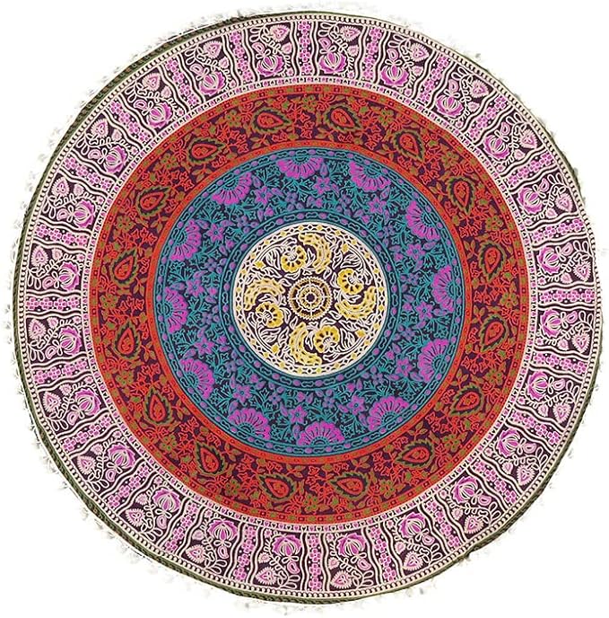 Eyes of India - 32" Pink Blue Green Floor Pillow Meditation Cushion Seating Throw Mandala Cover Hippie Round Colorful Decorative Bohemian Accent Boho Chic Dog Bed Indian Handmade Cover ONLY