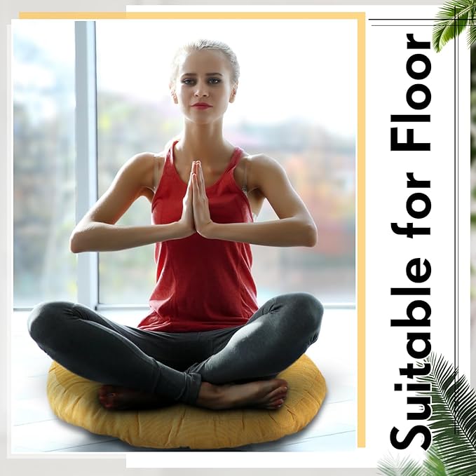 Jerify Floor Pillow Cushions 22 x 22 Inch Round Square Large Meditation Floor Pillow for Classroom Adult Meditation Picnic Party Cushion for Seating Gift Christmas(Round,Yellow Green,4 Pcs)