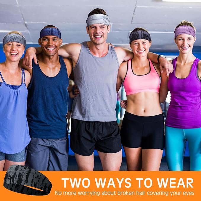 18 Pcs Sports Sweatbands for Men Women Camo Headbands Workout Non Slip Headbands Breathable Head Band Fitness Stretchy Unisex Hairband for Yoga Running Cycling Ball