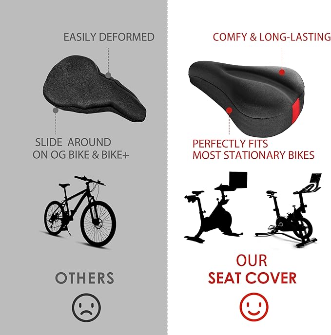 Bike Seat Cushion Compatible with Peloton Bike & Plus, Gel Bicycle Seat Cover for Women & Men Comfort, Accessories for Most Narrow Bicycle Saddle, Extra Padded with Soft Memory Foam, 11”x7”