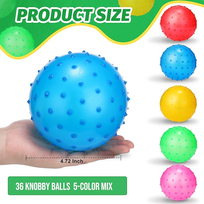 Jerify Knobby Balls 4.72" Bouncy Spiky Sensory Ball Bulk Soft Inflatable Massage Stress Plastic Toy for School Party Outdoor Indoor