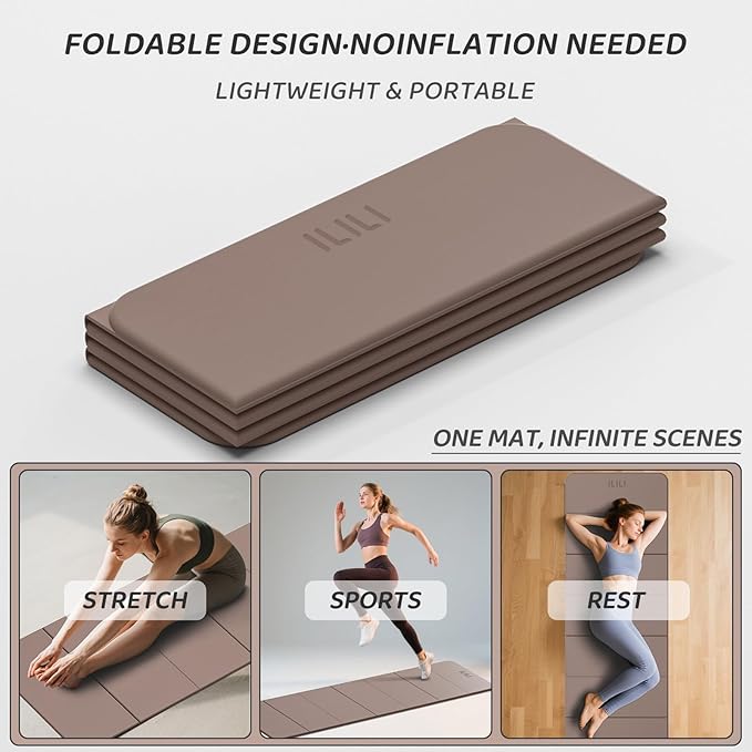 ILILI Foldable Yoga Mat 71 * 24 * 0.3'' - TPE Non-Slip Fitness Mat for Home,Waterproof & Lightweight (2lb) for Home gym, Pilates & Stretching,Fitness Workouts | 7-Fold Portable Design