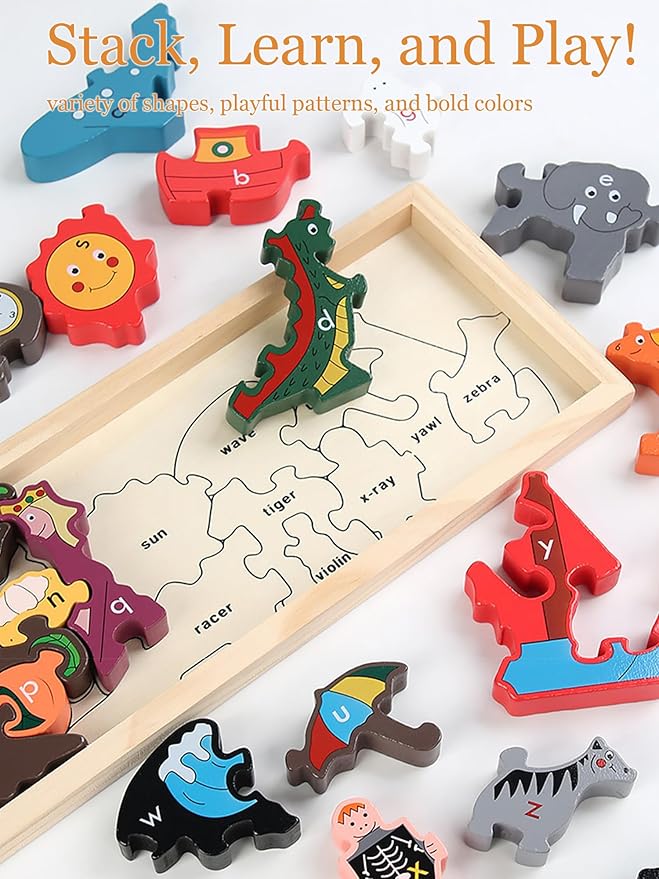 Hot Shot Tools Jumbo Traffic Parade A-Z Puzzle: Educational Wooden Alphabet Playset 3-12 Perfect Family Games for Kids Adults Party Friends Team Travel Birthday