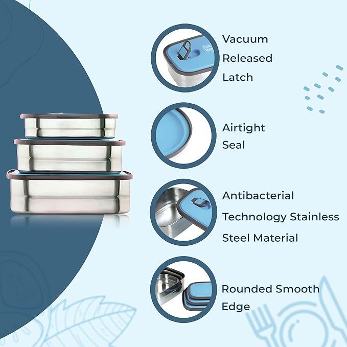 3-Pack Stainless Steel Lunch Containers – Airtight Leakproof Food Storage Boxes for Meal Prep, Snacks & Leftovers – 37oz + 23oz + 12oz, Pink Lid, Reusable Bento Set for Adults