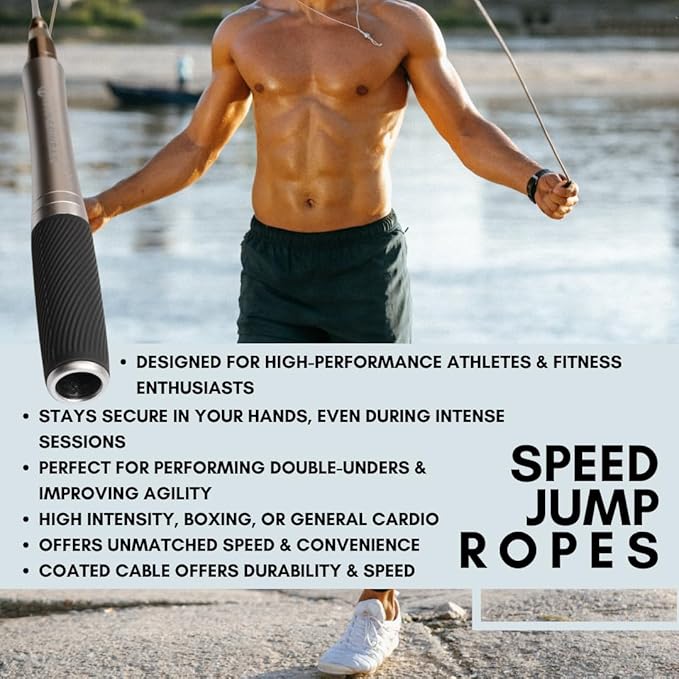 Hyperwear Adjustable Speed Jump Rope - Patented Self-Locking Head, Aluminum Hangles with Knurled Silicone Grips and Bonus Wire Rope for CrossFit, Boxing, and Fitness Training