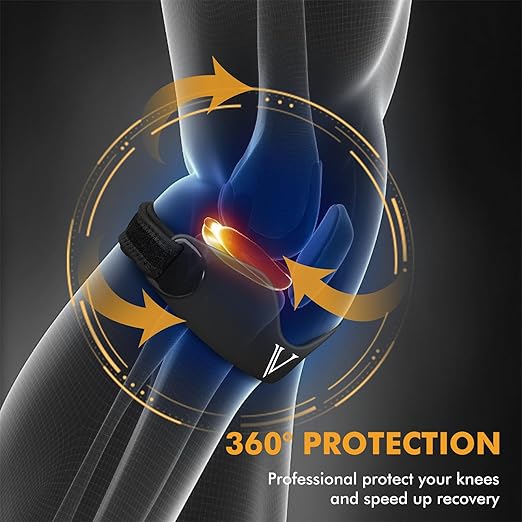 Silicone Patellar Tendon Support Strap 2-Pack, Knee Brace for Women & Men, Adjustable Non-Slip Patella Band Support for Running Basketball (Black)