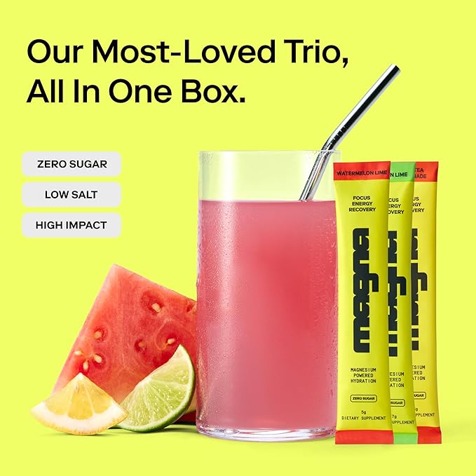 MAGNA Electrolyte Powder Drink Mix for Hydration, Energy & Focus Support with Magnesium L Threonate, Sodium, Potassium, Vitamin D, B6 & B12, Sugar Free, Variety Pack, 28 Servings