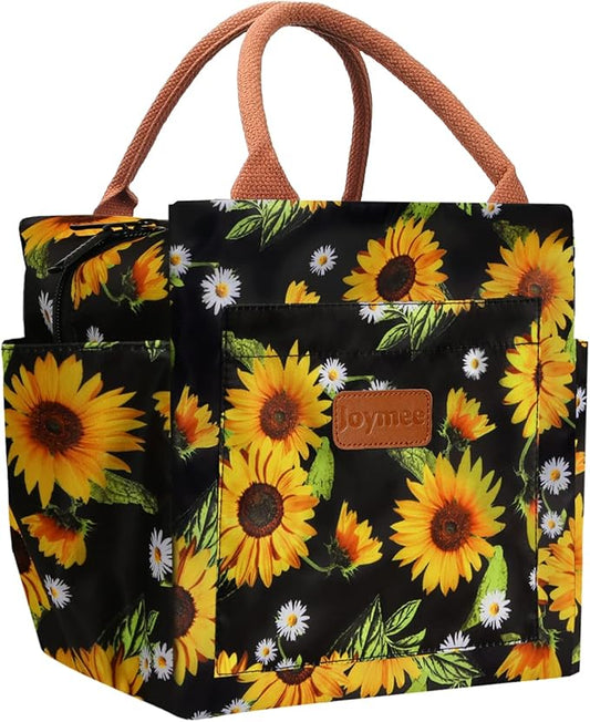 Joymee Lunch Bag Women Insulated Lunch Box Reusable Leakproof Large Spacious Cooler Tote for Womens Mens Adults with Bottle Holder and Side Pockets for Work Office Travel Picnic - Sunflower
