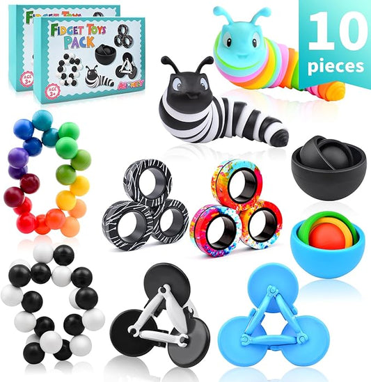Fidget Toys Adults Pack, Fidget Spinner for Kids, Easter Basket Stuffers for Teens, 10PC Sensory Toys Set for Autism, Desk Toy Stress Relief Gift for ADHD