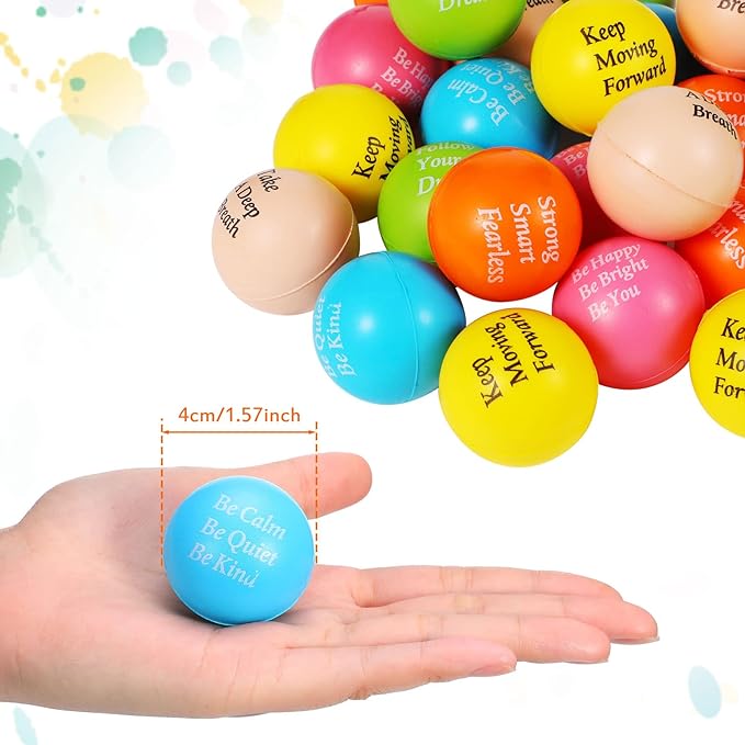 Aoriher 60 Pcs Motivational Stress Balls Quotes Inspirational Funny Colorful Foam Balls Hand Exercise Stress Relief Gifts for Office Small Anxiety Toys for Motivating Encouraging Supply(Classic)