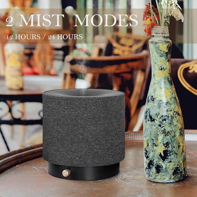Elegant Fabric Aroma Diffuser - Quiet Essential Oil Diffuser with Soft Night Light, Perfect for Home, Office, and Yoga Space (M35-Black)