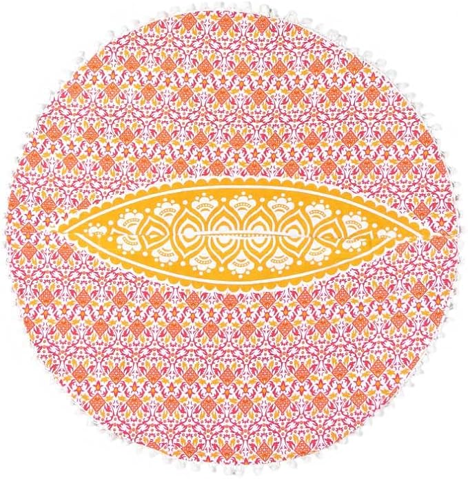 Eyes of India - Mandala Floor Pillow Cover Meditation Cushion Seating Throw Hippie Round Colorful Decorative Bohemian Indian Pouf Ottoman Handmade Cover ONLY (Omb-Yellow, 32" x 32")