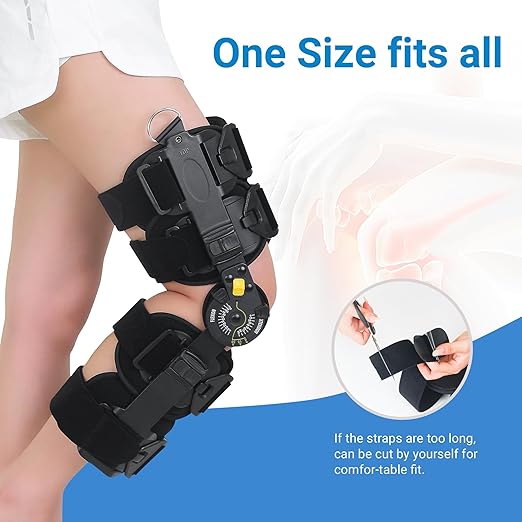 Hinged ROM Knee Brace, Post Op Knee Brace for Recovery Stabilization, ACL, MCL and PCL Injury, Adjustable Medical Orthopedic Support Stabilizer After Surgery, Women and Men,Left and Right Leg