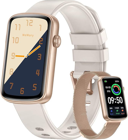 RUIMEN Fitness Tracker, Fitness Watches for Women Men with Heart Rate Monitor Blood Oxygen Sleep Tracker Pedometer, 1.47" Smart Watch Step Calorie Counter for Android iOS IP68 Waterproof (Starlight)