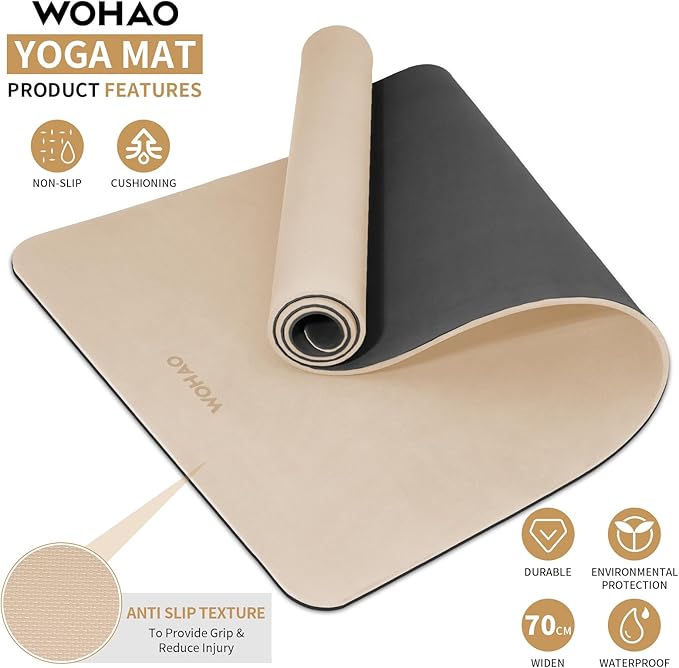 Extra Thick 8mm Yoga Mat, 72"x28" Non Slip Exercise Mat, Reversible 2-Sided Dual Color Premium POE Material, with Carrying Strap for Yoga, Pilates, Home Gym