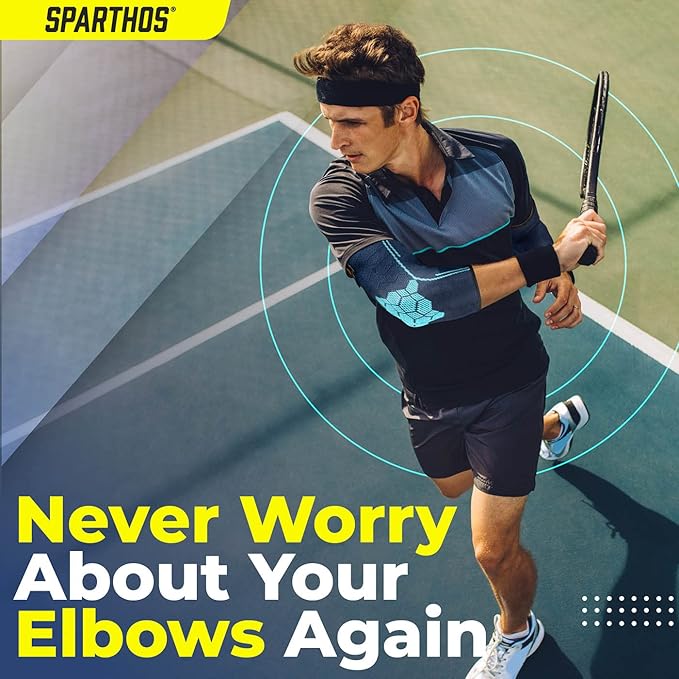 Sparthos Elbow Compression Sleeves (Pair) – Tennis and Golfer's Elbow Support – Elbow Brace for Men and Women – Made from Innovative Breathable Elastic Blend