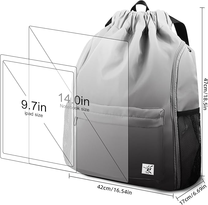 Drawstring Backpack with Mesh Pockets String Gym Bag Sackpack Sandproof Water Resistant Beach Backpack for Men Women