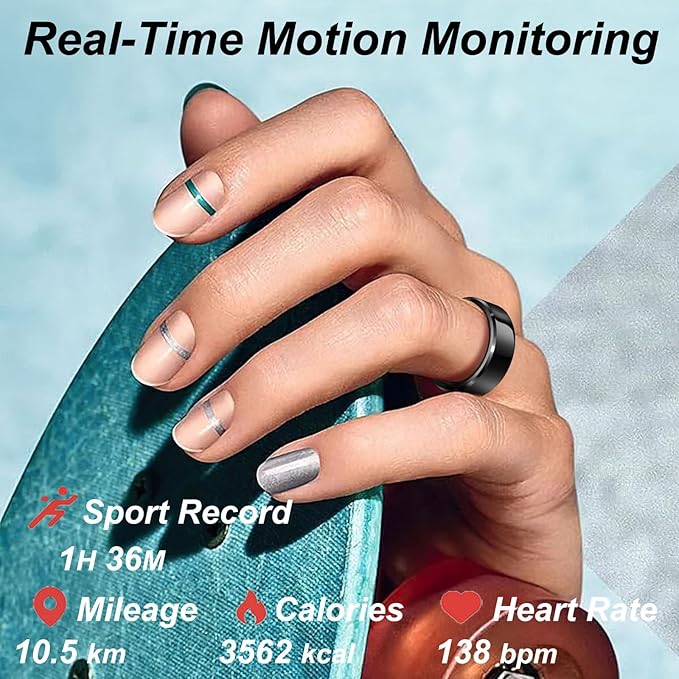 Smart Heart Rate Monitor & Sleep Tracker - Health Ring with Blood Pressure, Step Counter, Calories, Waterproof Fitness Ring for Women and Men