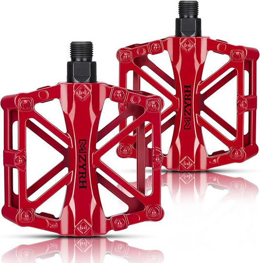 KEMIMOTO Mountain Bike Pedals MTB Bicycle Flat Pedals, 9/16'' CNC Aluminum Durable Sealed Bearings for Most Bikes BMX MTB Enduro Downhill Trail (Two Pack) (Red)