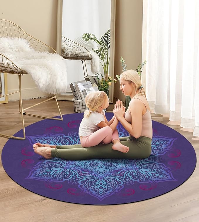 Round Meditation Pilates Yoga Mat Luxury Suede Large Yoga Mat Natural Rubber Non-Slip Base is ery Suitable for Meditation, Stretching, Yoga Environmental Protection, Fitness Exercise, Home and Outdoor. 140CM Diameter