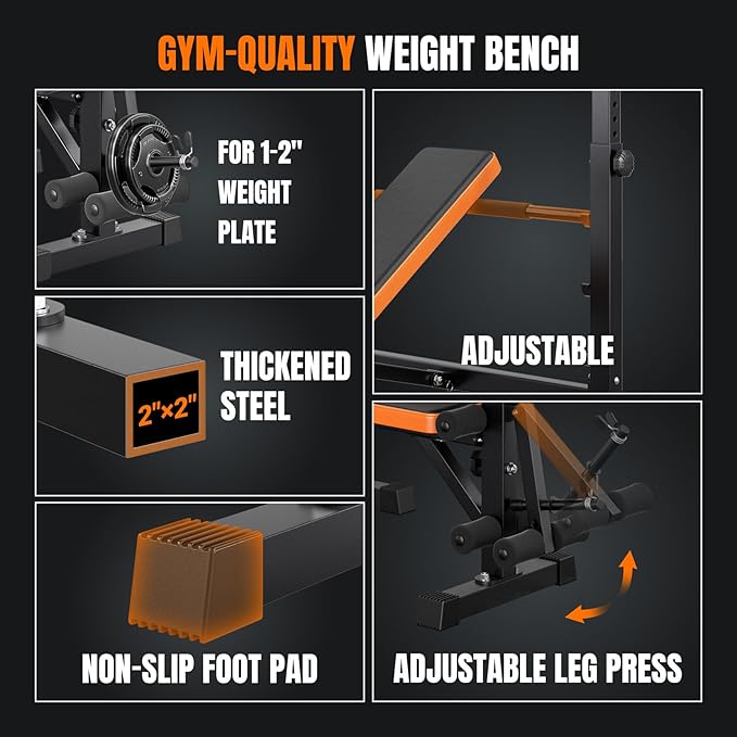 YOLEO 6 in 1 Weight Bench Set for Home Gym, Fast Folding & Adjustable Workout Bench, Bench Press Rack/Leg Extension/Preacher Curl/Sit up