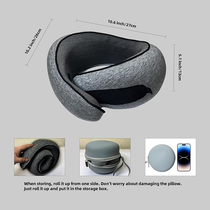 Premium Travel Pillow, 2025 New Memory Foam Neck Pillow, 360° Ergonomic Design Airplane Pillow Travel Pillows for Airplanes, Cars, Offices, Home Use, Ideal for Adults and Kids (Dark Gray)