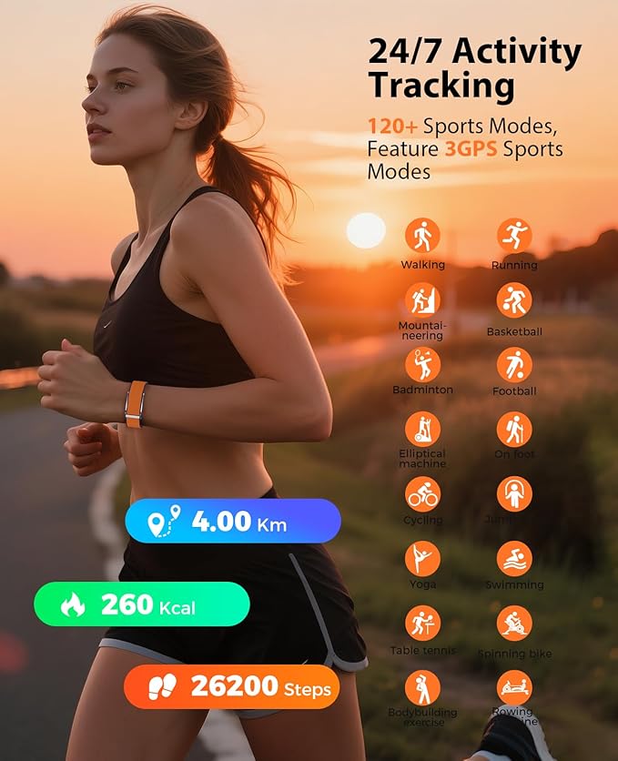Smart Bracelet, Wearable Activity & Fitness Tracker Band, 24H Sleep Tracker, All-Day Continuous Heart Rate Blood Pressure Stress HRV Monitor, 170+ Sport Modes Smart Wristband with 2 Bands, Free APP