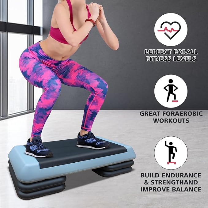 28.5'' Exercise Aerobic Step Platform, 4-6-8inAdjustable Fitness Stepper Workout with 4 Stackable Risers, Aerobics Stepper Workout Stepper for Home Gym Cardio Strength & Training (Red & Gray)