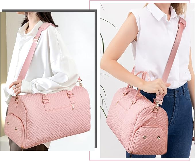 Duffle Bag for Travel, Weekender Bag with Shoe Compartment, Carry On Overnight Bag for Women with Toiletry Bag, Gym Bag with Wet Pocket, Hospital Bags for Labor and Delivery Beige