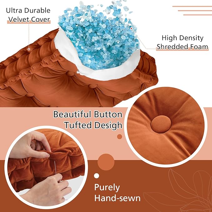 Bench Cushions for Indoor Furniture 42x16 in Velvet Kitchen Dining Piano Window Seat Cushion, Tufted Patio Porch Swing Thicken Bench Pad Memory Foam(Cinnamon)