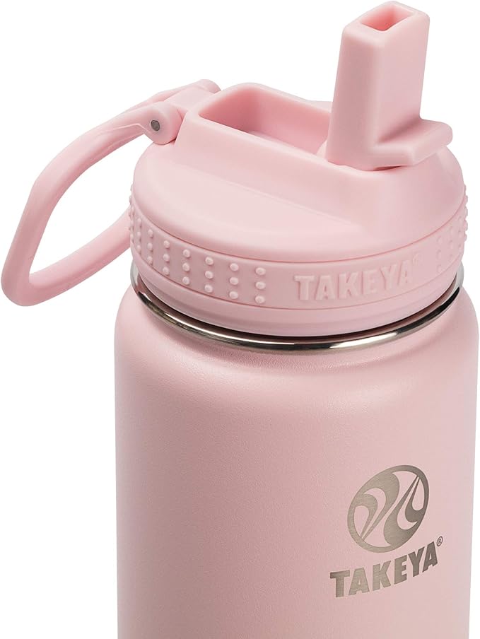 Takeya Actives Water Bottle with Straw Lid - Bottle with Double Stainless Steel Insulation - Dishwasher Safe & BPA-Free - Bottle with Straw Lid & Removable Bumper - 22 oz, Blush