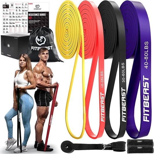 FitBeast Resistance Bands Set, 6 Different Levels, Pull Up Assist Bands for Strength Training, Crossfit, Powerlifting, Muscle Toning, Yoga, Mobility Exercises, Rehabilitation, Full-Body Workout