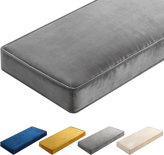 Wenqik Bench Cushions 42x16x4 Inch Window Seat Cushions for Indoor Furniture Velvet Kitchen Dining Bay Seat Tufted Porch Swing Thicken Bench Pad Memory Foam(Gray)