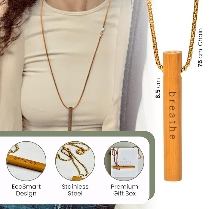 Bamboo Breathing Necklace for Meditation, Mindfulness Tool, Stress Reducer, Eco-Friendly Breathe Pendant, Portable Relaxation Gift for Men & Women