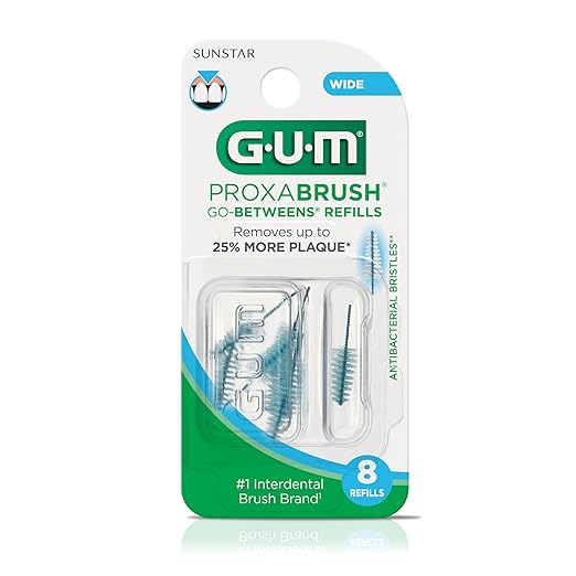 GUM Proxabrush Go-Betweens Refills - Wide - Compatible with GUM Permanent Handle - Reusable Interdental Brushes - Soft Bristled Dental Picks, 8 Count