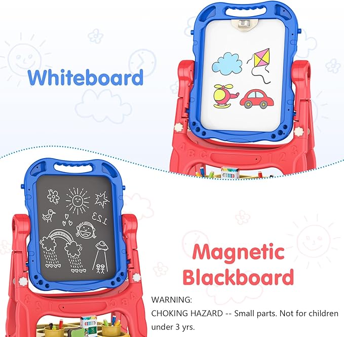 Amagoing Art Easel for Kids Age 3 4 5, Adjustable Standing Toddler Easel Drawing White Board Chalkboard with Painting Accessories, Birthday Gifts Learning Educational Toy for Boys Girl 3-5 Year Old