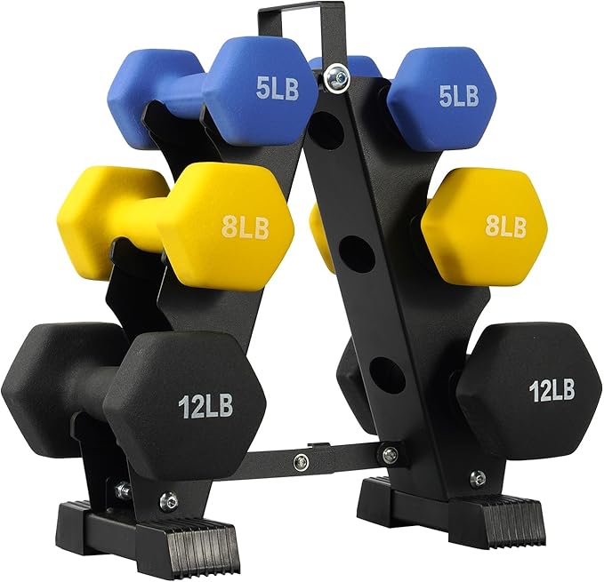 Neoprene Dumbbell Set for Women 2-5 lb | 3 Pairs Hand Weights Set with Rack, Hex Anti-Roll, Color-Coded Home Gym Gifts