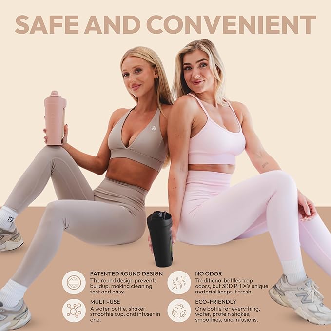 Odor-Free Fitness Bottle with Screw Lid – Round Shape, Leakproof, Eco-Friendly, Reusable Protein Shaker & Smoothie Bottle – Black, Blue, Pink, Beige, White, Purple (Beige, Pack Of 2)