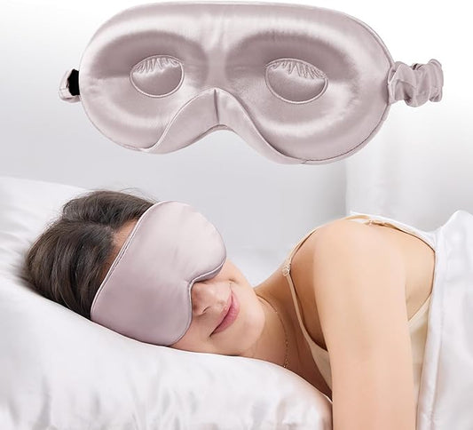 100% 22 Momme Mulberry Silk Sleep Mask with Adjustable Strap, 3D Contoured Cup Silk Eye Mask for Sleeping, Total Black Out, Dusty Purple