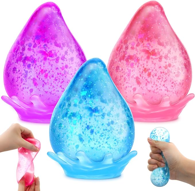 Fidget Toys Stress Cube for All Ages: 3 Pack Cube Squishies Anxiety Stress Relief, Ice Squishy Drop Malt Sugar Balls, Soft Sensory Calming Toys for Kids, Teens and Adults Party Favors, 3pcs