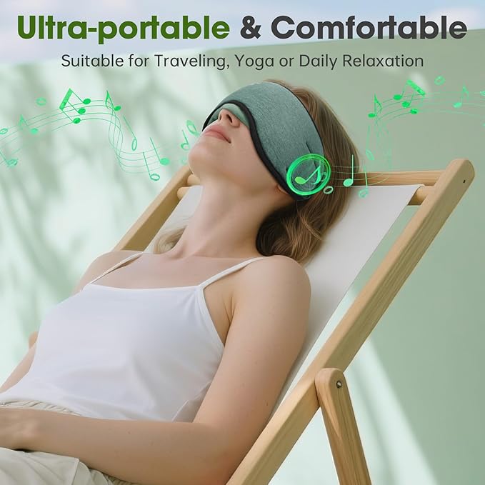 Sleep Headphones with Bluetooth 5.4 Sleep Mask, Bamboo Cotton Music Wireless Bluetooth Eye Mask for Sleeping, Earphones HD Speaker Microphone for Travel, Gifts for Men Women, Green