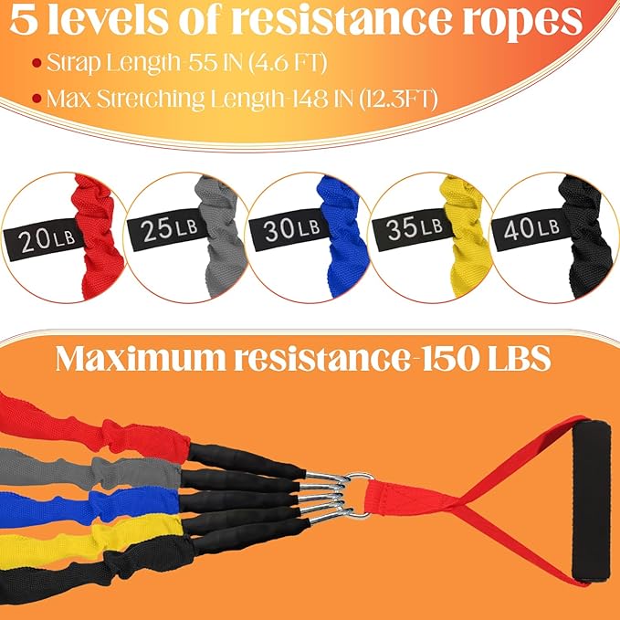 Resistance Bands Set, 15 Pack Resistance Bands with Handles Bands Resistance Tubes, 20lbs to 40lbs Bands for Working Out Elastic Crossover Symmetry Bands for Training, Yoga