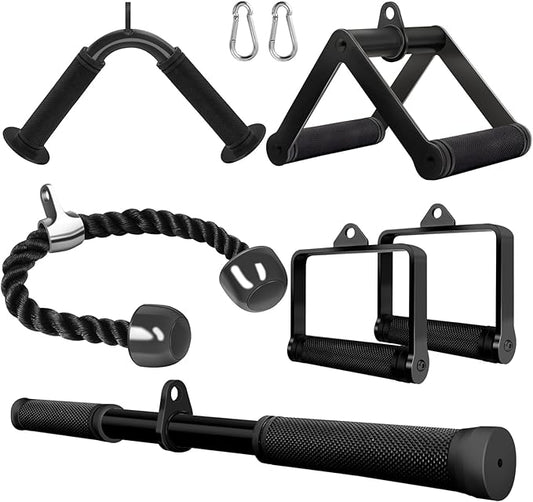 Double D Row Handle Cable Attachment for Weight Workout, Steel with Non-Slip Rubber Grip (Black)