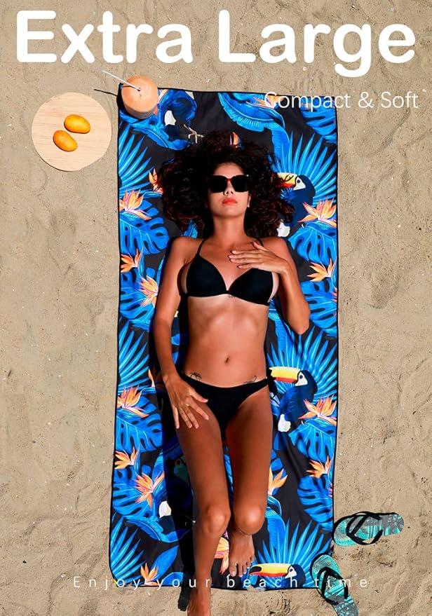 2 Pack Microfiber Lightweight Beach Towel Sand Free Quick Dry Absorbent Thin Compact Towels for Swimming Pool Camping Beach Accessories Large Easy Pack Travel Things for Vacation Essentials Gift