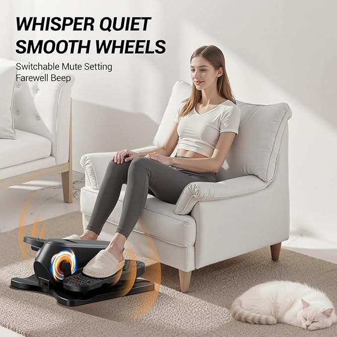 Under Desk Elliptical Machine, Electric Ellipse Leg Exerciser as Seen on Tv for Seniors, Quiet Portable Seated Pedal Exerciser with Remote Control, 12 Adjustable Speeds, Auto & HR Mode for Home Office