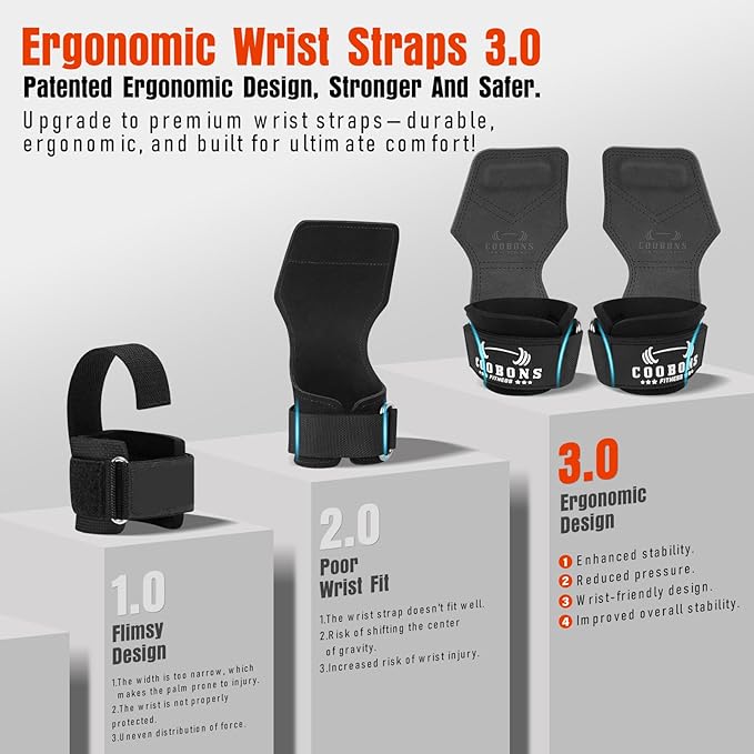 Lifting Wrist Straps for Weightlifting, Double Layer Leather for Weight Lifting Wrist Wraps, Deadlifts, Heavy Powerlifting and Adjustable Wrist Hooks for Strength Training, Gym Workouts Men/Women