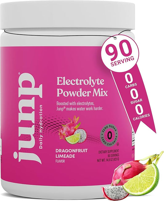 JUNP Electrolytes Powder No Sugar No Carbs - Dragonfruit Limeade Keto Electrolyte Drink Mix - Potassium & Salt Hydration Powder Electrolytes Zero Calorie Sugar Free Electrolyte Powder, 90 Servings