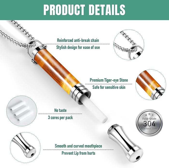 Breathe Free Necklace with Resistance, Breathing Necklace for Stress Relief, Meditation, Mindful Anxiety Breathefree Necklaces Natural Quit Bad Habit, Gift for Women Men (Necklace - Tiger's Eye)