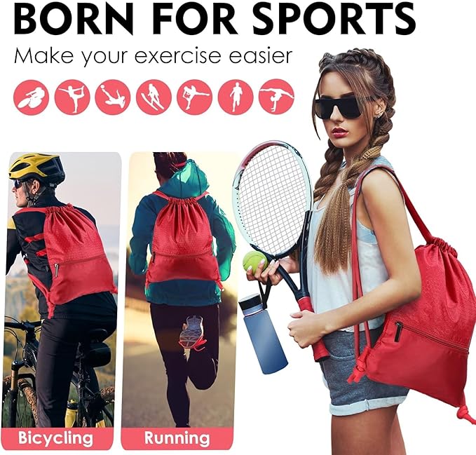 Drawstring Backpack Sport Gym Sackpack Bag Basketball Bag Leisure Hiking Yoga Dance Travel Camping Team Work Bag Red Medium