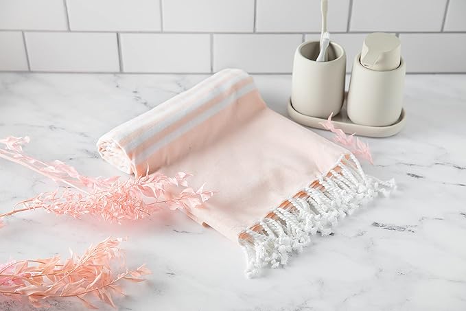 Thin Beach Towels of Organic Cotton - Quick Dry, Peach Color, Sand Free, Lightweight, Extra Large, Cute Turkish Beach Towels for Women - Peach (71"x37")